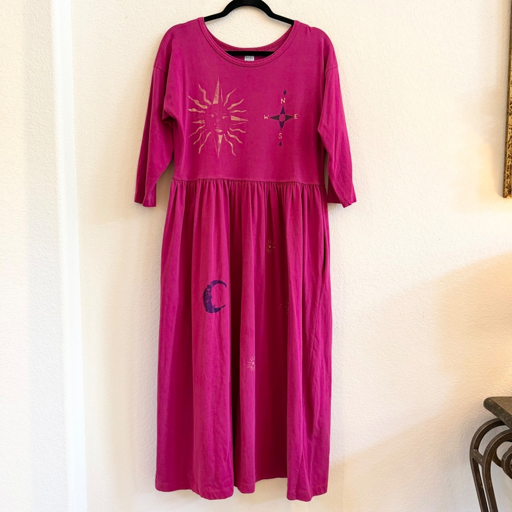 Kiwi Sport Vintage 90s Celestial Print Maxi Dress‎ with Pockets Witchy Cosmic
